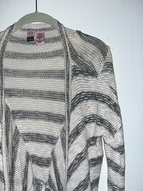 love on a hanger Gray and White Striped Open-Knit Cardigan